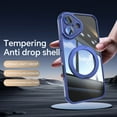 thumbnail image 6 of for iPhone 16 Plus Case with Integrated Lens Protector, [Foldable Stand & Rotatable Ring Holder], Glossy Shockproof Bumper Dustproof Clear Women Men Case for iPhone 16 Plus, Blue, 6 of 10