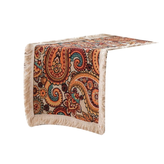 AUQ Table Runner,Classic and Chic Table Runners,Soft Touch Fabric Tassel Edge Details Table Cover,Style9,30*180cm