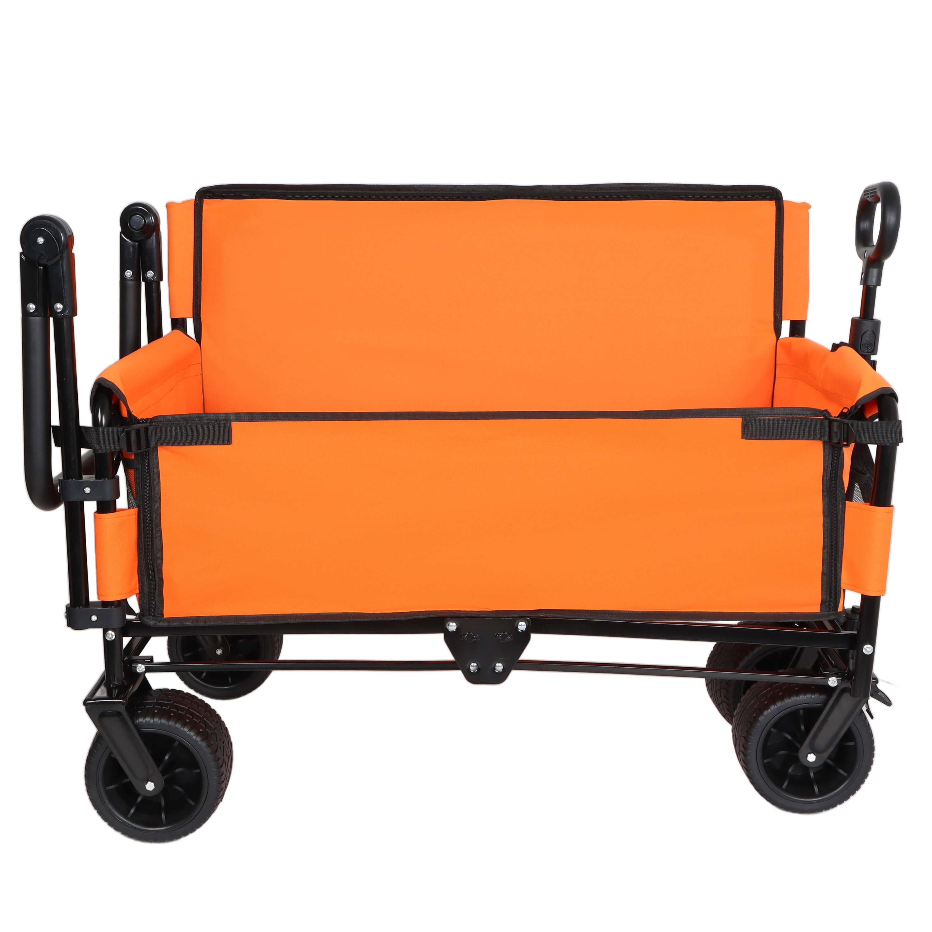 3-in-1 Folding Wagon Cart with Bench Seat & Canopy, 500lbs Heavy-Duty, 180L All-Terrain Utility Wagon for Camping Beach Sports Garden, Orange