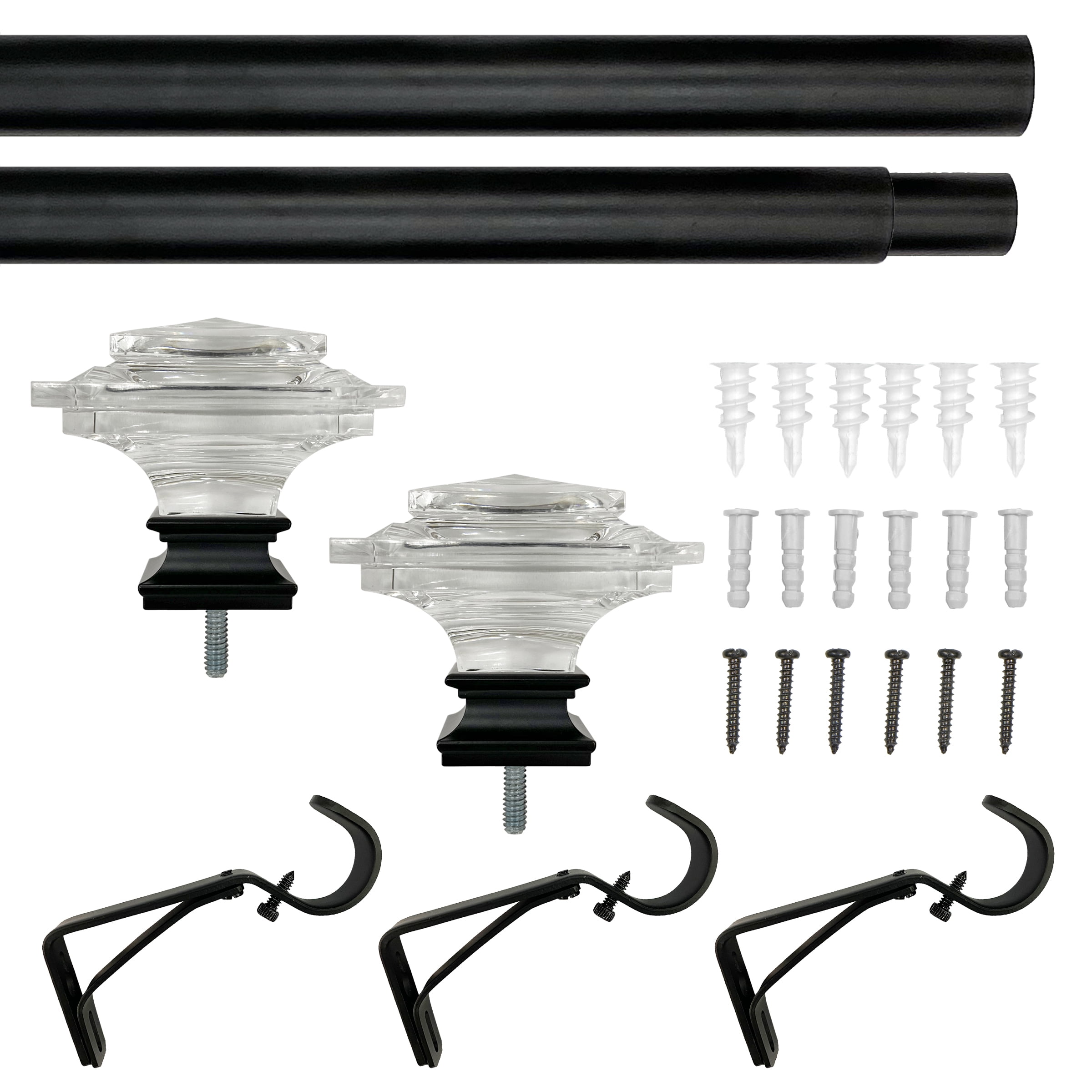 Better Homes & Gardens 1 in Matte Black Clear Acrylic Square Single Curtain Rod, 120-180 in