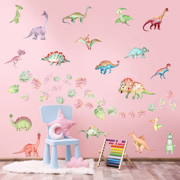 2 piezas de pegatinas de pared de dinosaurios, autoadhesivas personalizadas para habitación infantil, decoración de pared de dibujos animados, pegatinas de graffiti de PVC Rojo Verde