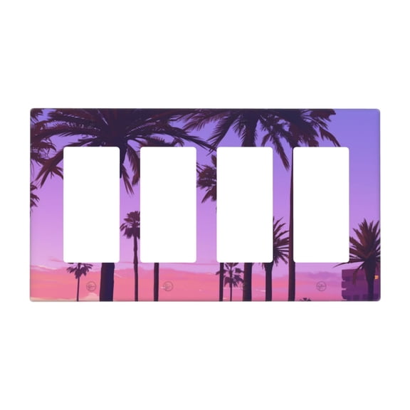 City Sunset Switch Cover Decorative Wall Plate / 4-Gang 4-Decor / Standard Size 4.5x8 in