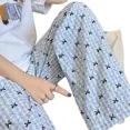 thumbnail image 5 of Pantalones largos de mariposa a cuadros de verano para mujer, pantalones finos para el hogar, pantalones holgados informales de cintura alta con tubo recto para dormir, 5 of 5