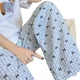 thumbnail image 5 of Pantalones largos de mariposa a cuadros de verano para mujer, pantalones finos para el hogar, pantalones holgados informales de cintura alta con tubo recto para dormir, 5 of 5