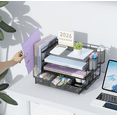 thumbnail image 3 of Organizador de escritorio con archivador y accesorios, unidad de almacenamiento de cuatro niveles para escritorio, organizador de material de oficina con cajones y dos portalápices（negro）, 3 of 9