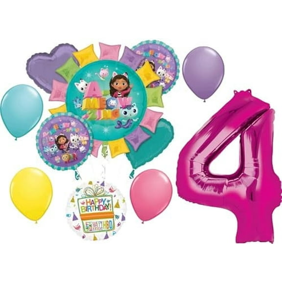 Gabby's 4th Birthday Party Supplies Cats and Dollhouse Balloon Bouquet Decorations