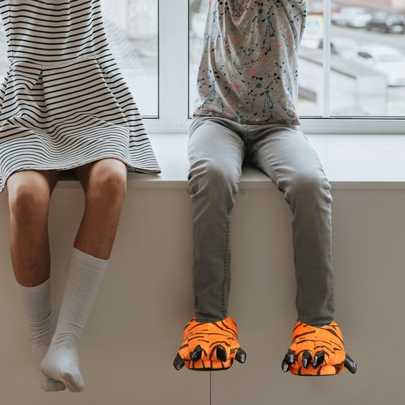 CTIRCHIU Dinosaur Paw Shoes Unisex Warm Orange Plush for Home Anti-Skid Sole