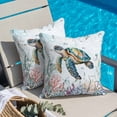 thumbnail image 4 of Ocean Sea Throw Pillow Cover Turtle Coral Seagrass Nautical Coastal Teal Green Cotton Linen Cushion Cover Throw Pillow Case with Invisible Zipper for Couch Sofa Bed Chair Car 24x24 Inch, 4 of 9