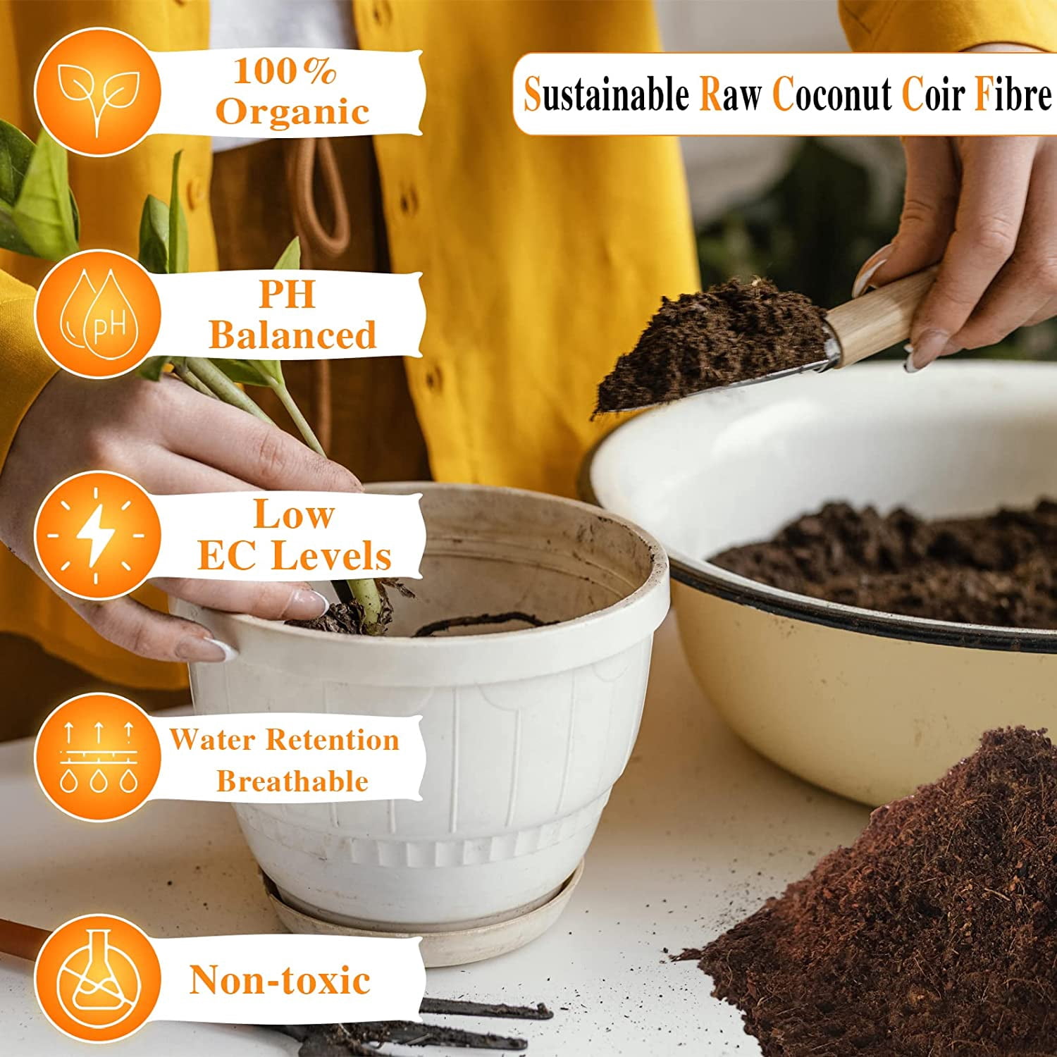 4 Pack Premium Coco Coir Brick for Plants- 100% Organic Compressed Coconut Coir Bricks Starting Mix, Coco Coir Fiber Coconut Husk for Planting, Gardening, Potting Soil Substrate, Herbs