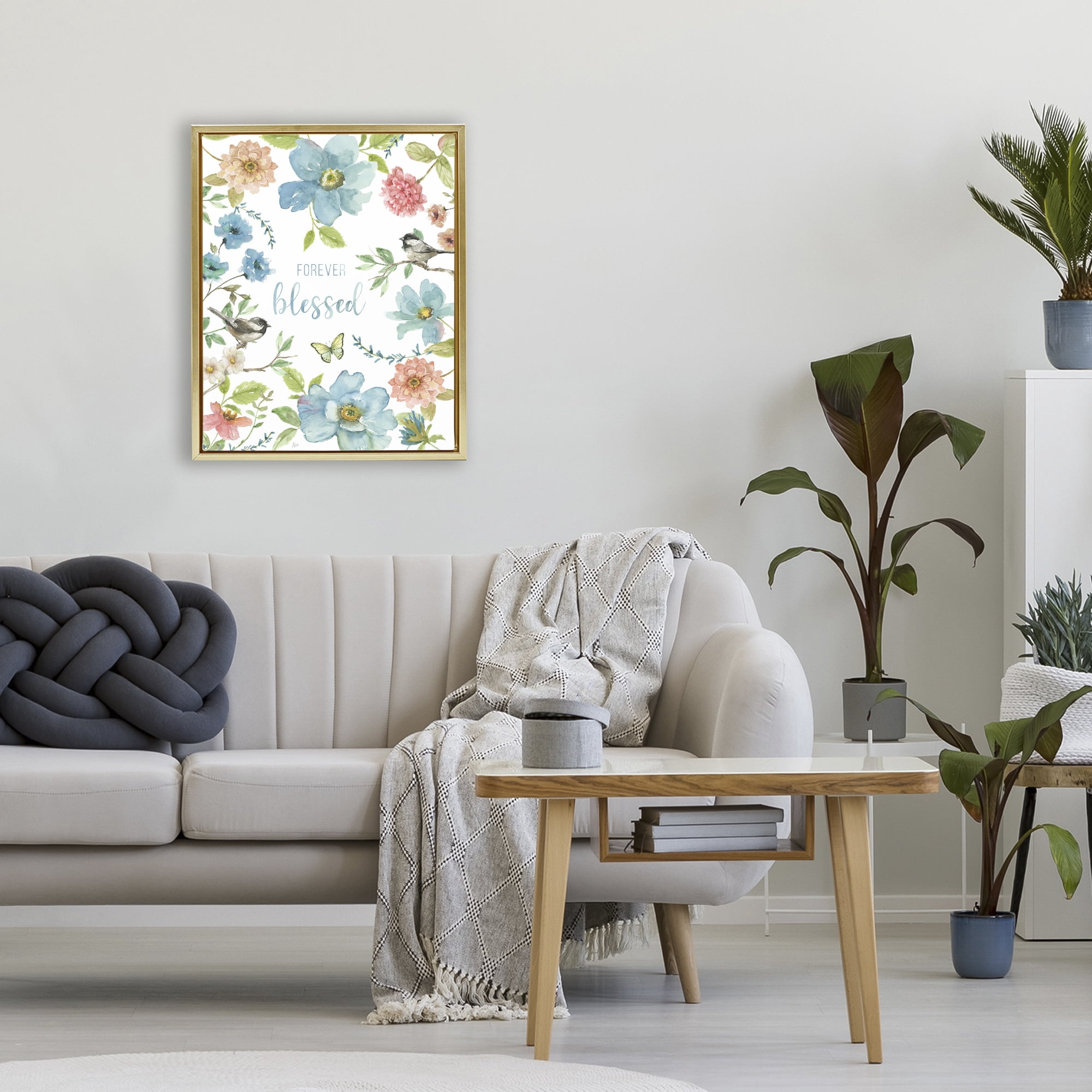 Stupell Industries Forever Blessed Pink & Blue Gold Framed Floater Canvas Wall Art, design by Nan