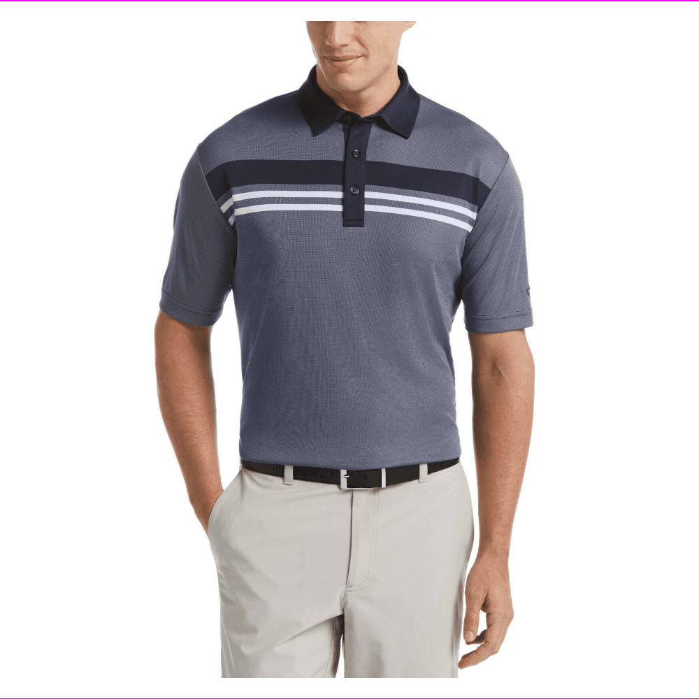 Callaway Men's Yarn Dyed Birdseye Color Block Polo Shirt, Navy Blue,XL