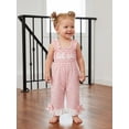 thumbnail image 3 of BemeyourBBs Toddler Baby Girls Littler Sister Outfit Summer Clothes Gingham Plaid Smocked Romper Overalls Lil Sis Letter Embroidery Sleeveless Square Neck Wide Legs Long Pants Jumpsuit Overalls, 3 of 9