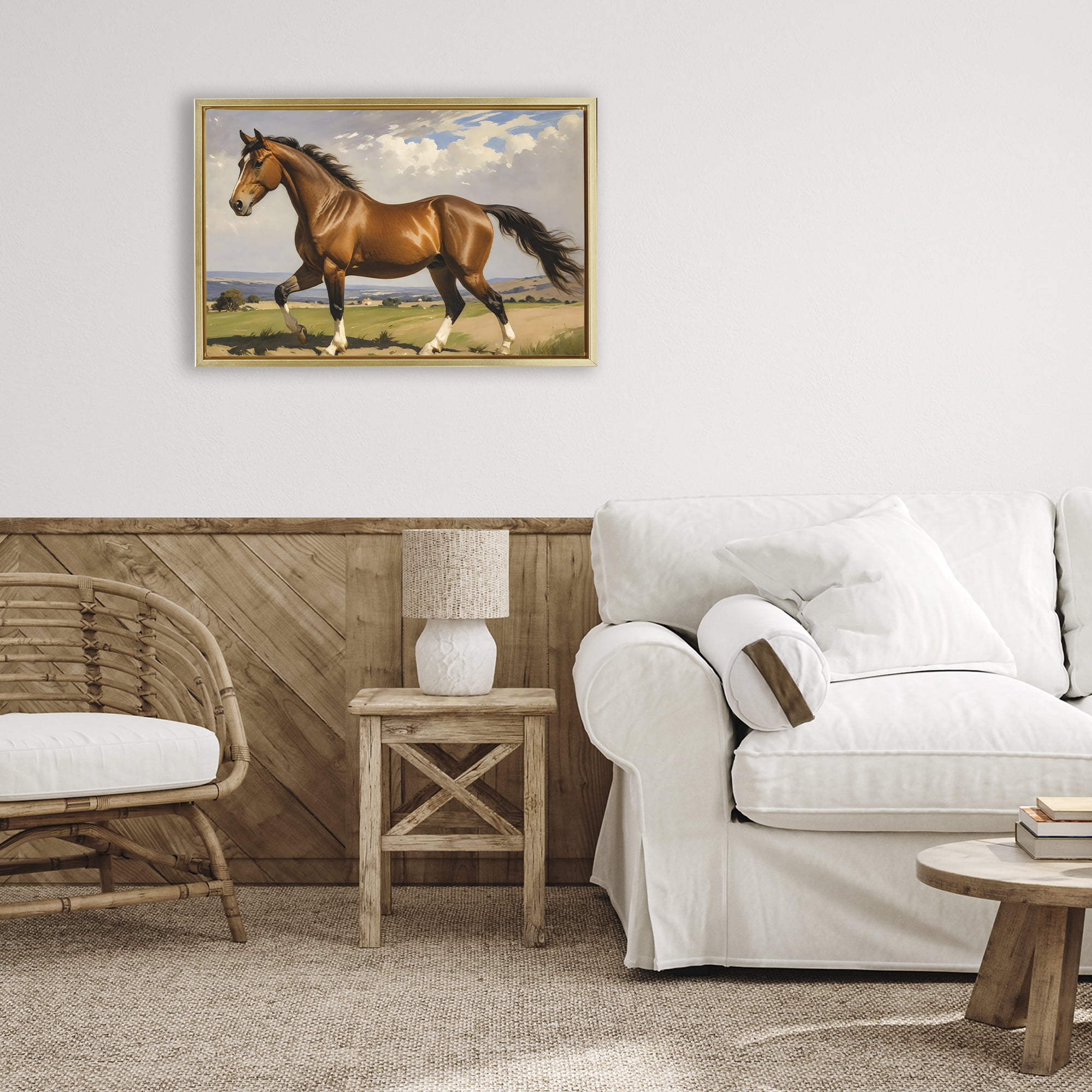 Stupell Industries Trotting Horse in Field Gold Framed Floater Canvas Wall Art, design by Creative Studio