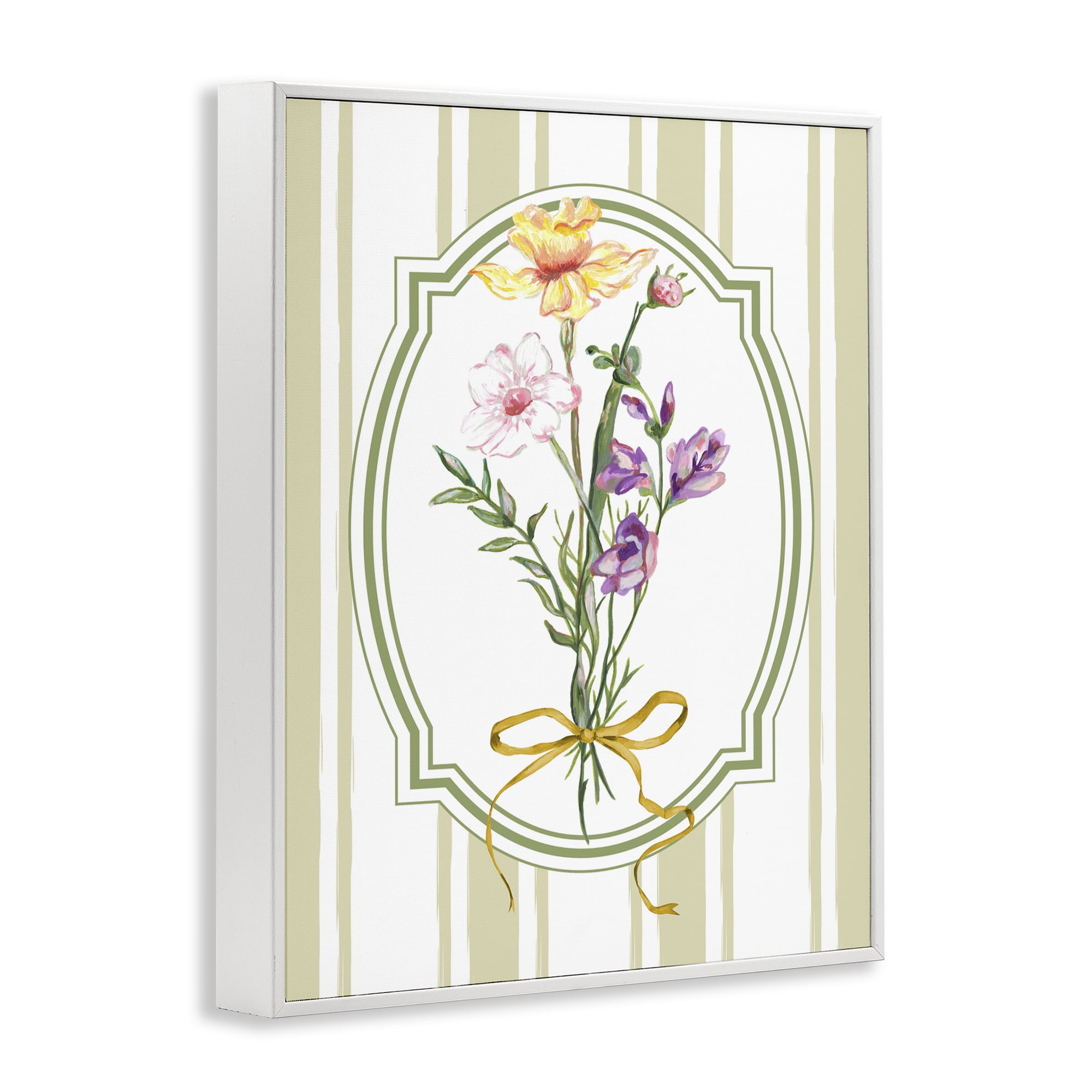 Vintage Wildflowers with Ribbon White Framed Giclee Art, design by Adonna Ebrahimi