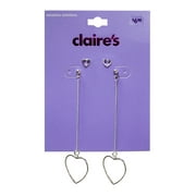 CLAIRES 2ON SILVER HEART LINEAR STUD/DROP