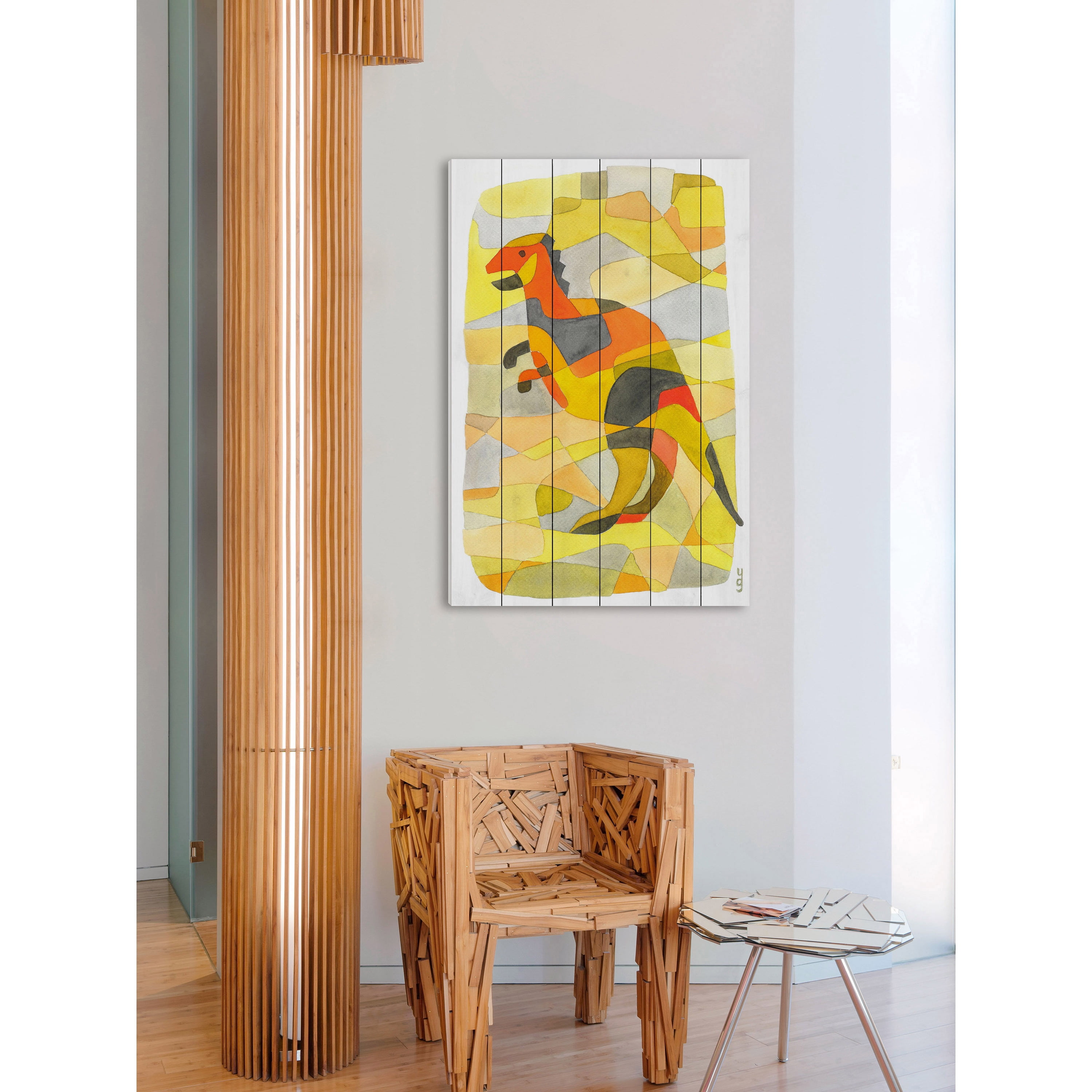 MARMONT HILL  - 'Dinosaur 1' by Yolanta Gawlik Painting Print on White Wood - Multi-Color 24 x 36