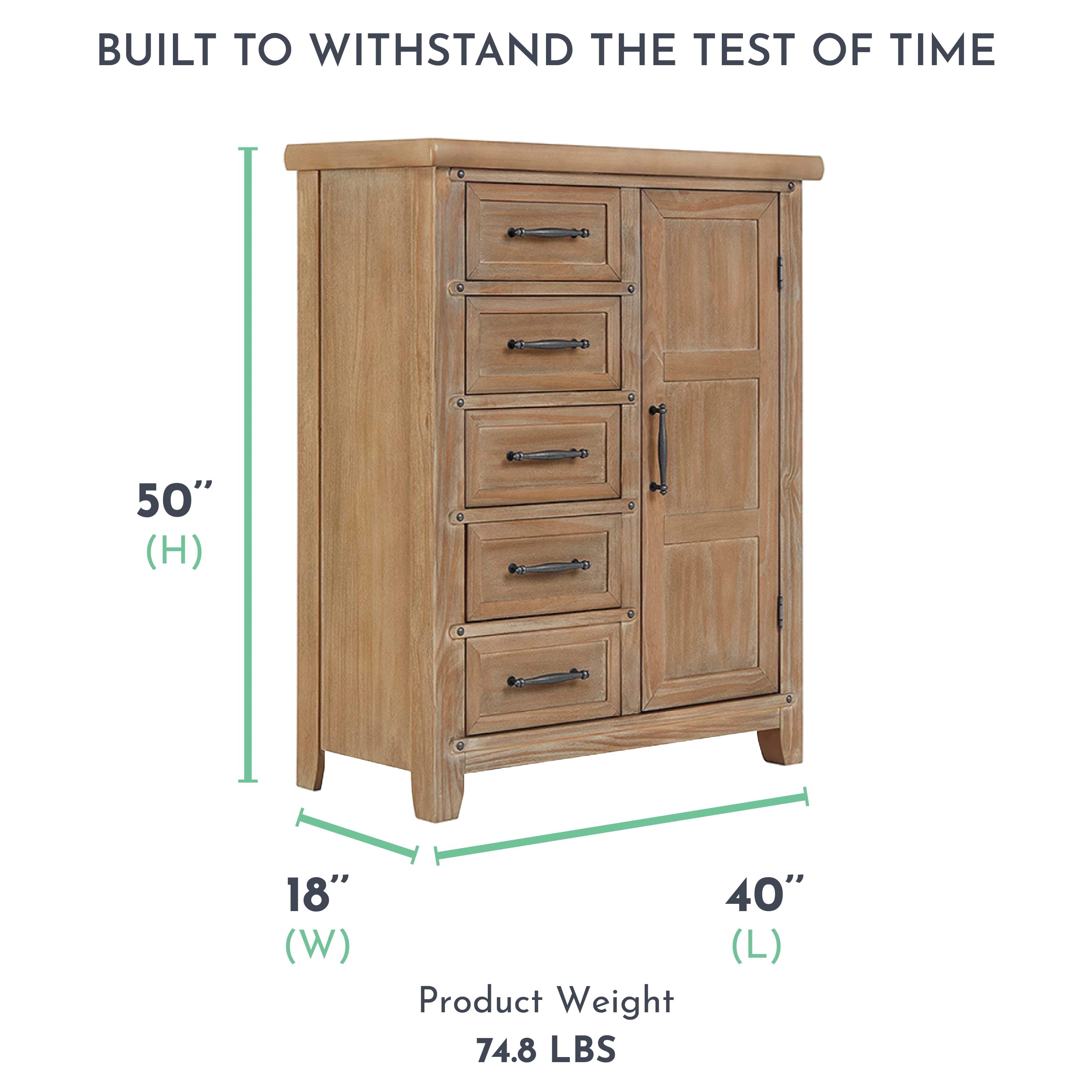 Evolur Andorra Chifferobe, Designed for Storage, Solid and Sturdy Build, Barnwood