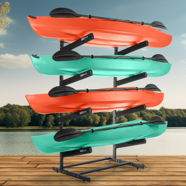 RAD Sportz Kayak Storage Rack 4 Level Freestanding Adjustable Stand with Padded Arms and 400lb Capacity for Canoes SUP or Paddleboards Black