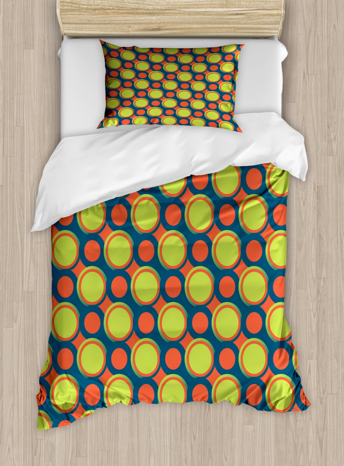 Retro Twin Size Duvet Cover Set Spotty Pattern With Orange And