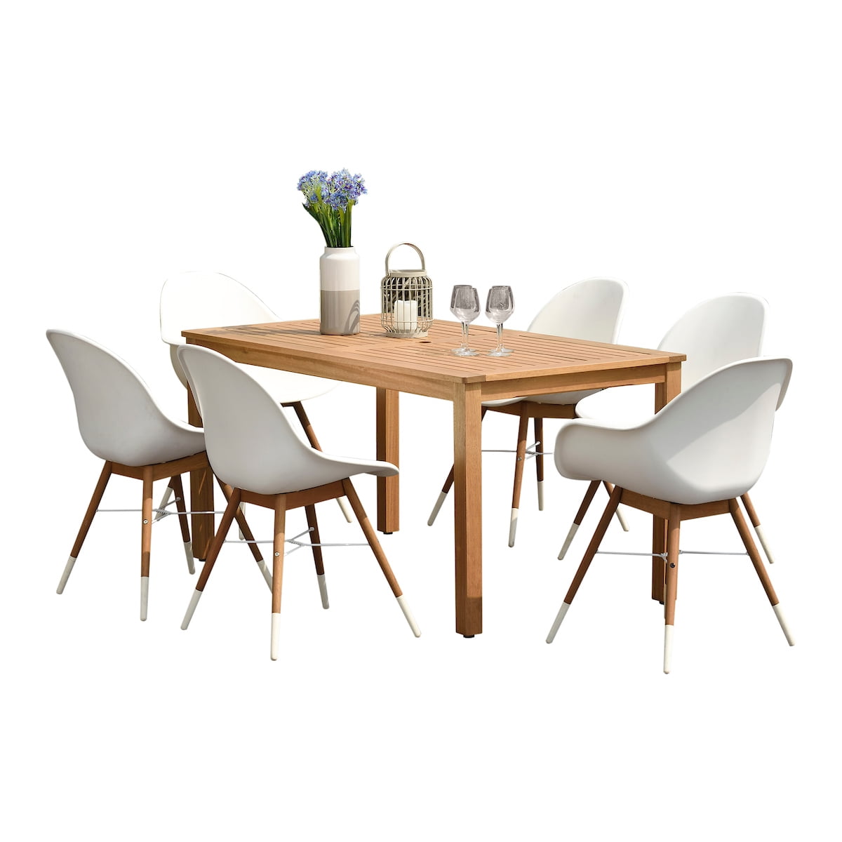Amazonia Sheffield 7-Piece Eucalyptus Patio Dining Set with 1 Table and 6 Chairs
