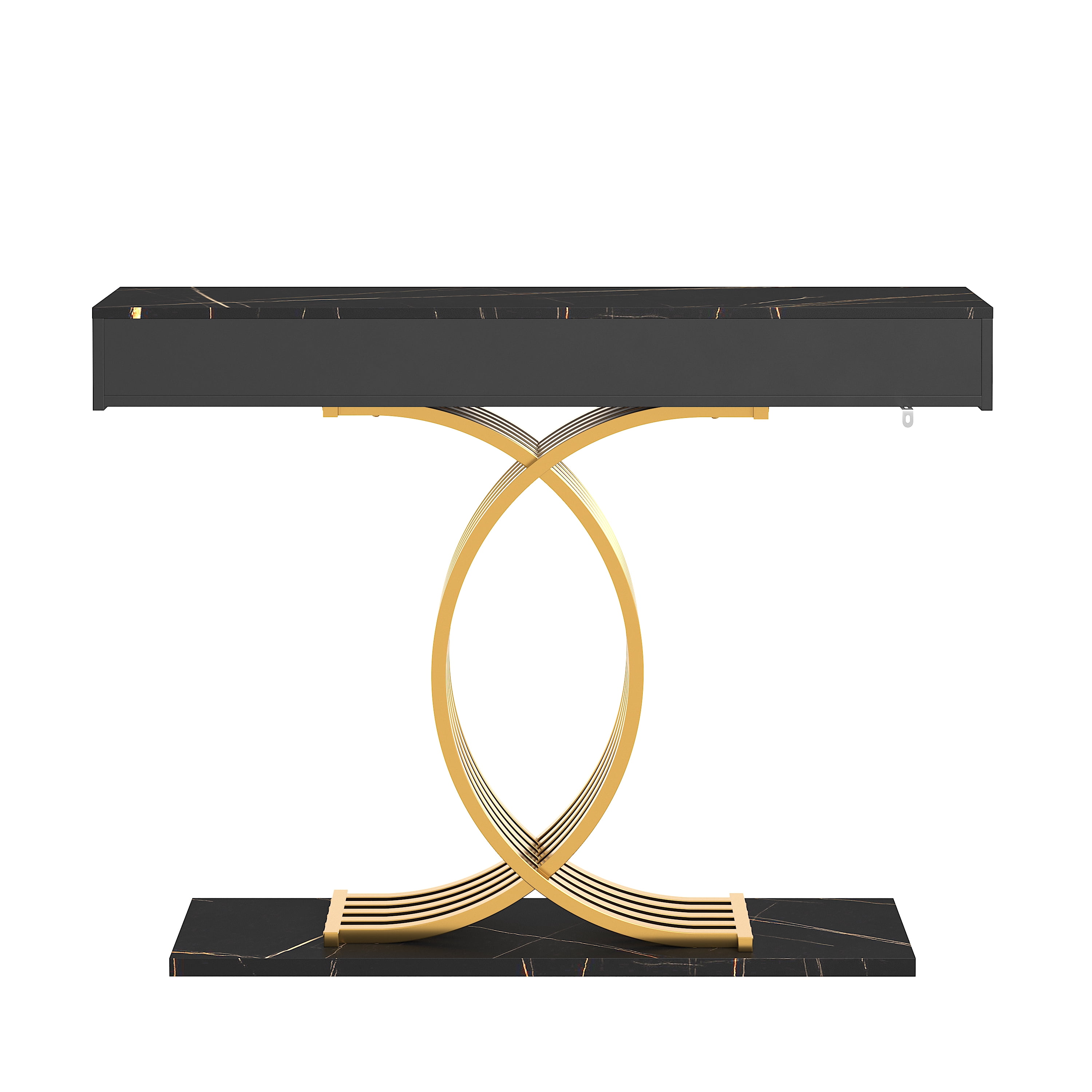 Aukfa 47.3" Console Table with 3 Drawers, Modern Narrow Sofa Table with Sculptural Metal Base for Entryway Hallway & Living Room,Black