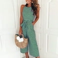 thumbnail image 2 of RPVATI Women Casual Sleeveless Striped Jumpsuit Wide Leg Capri Romper Pants Cropped Overalls Tie Knot with Pocket Green XXL, 2 of 7