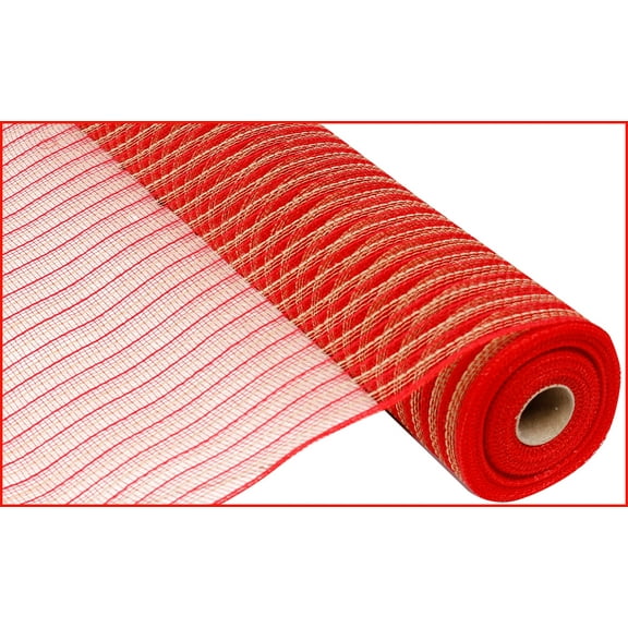 Poly Faux Jute Mesh: Red and Natural - 21 inches x 10 Yards (30 feet)