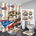 thumbnail image 5 of Independence Day Decorative Shower Curtain Bathroom Four-Piece Shower Curtain Decoration Set Digital Printing Bathroom Four-Piece Set Waterproof Shower Curtain Non-slip Mat Animal Series #NO.5, 5 of 5