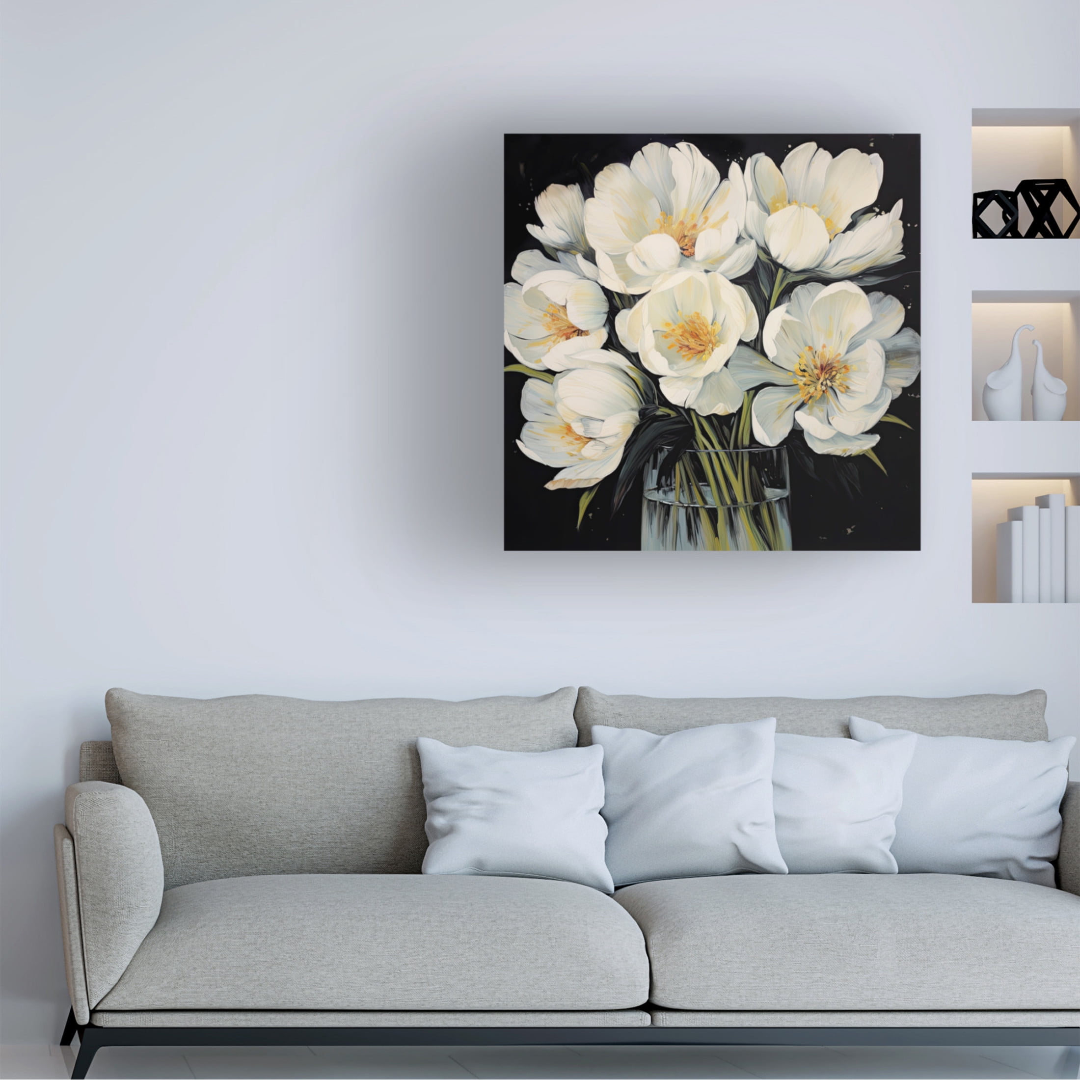 Canvas Wall Art - Sasha 'White Tulips 2' Wall Art for Living Room, Bedroom, or Office Décor by Trademark Fine Art - 14 x 14 Inches