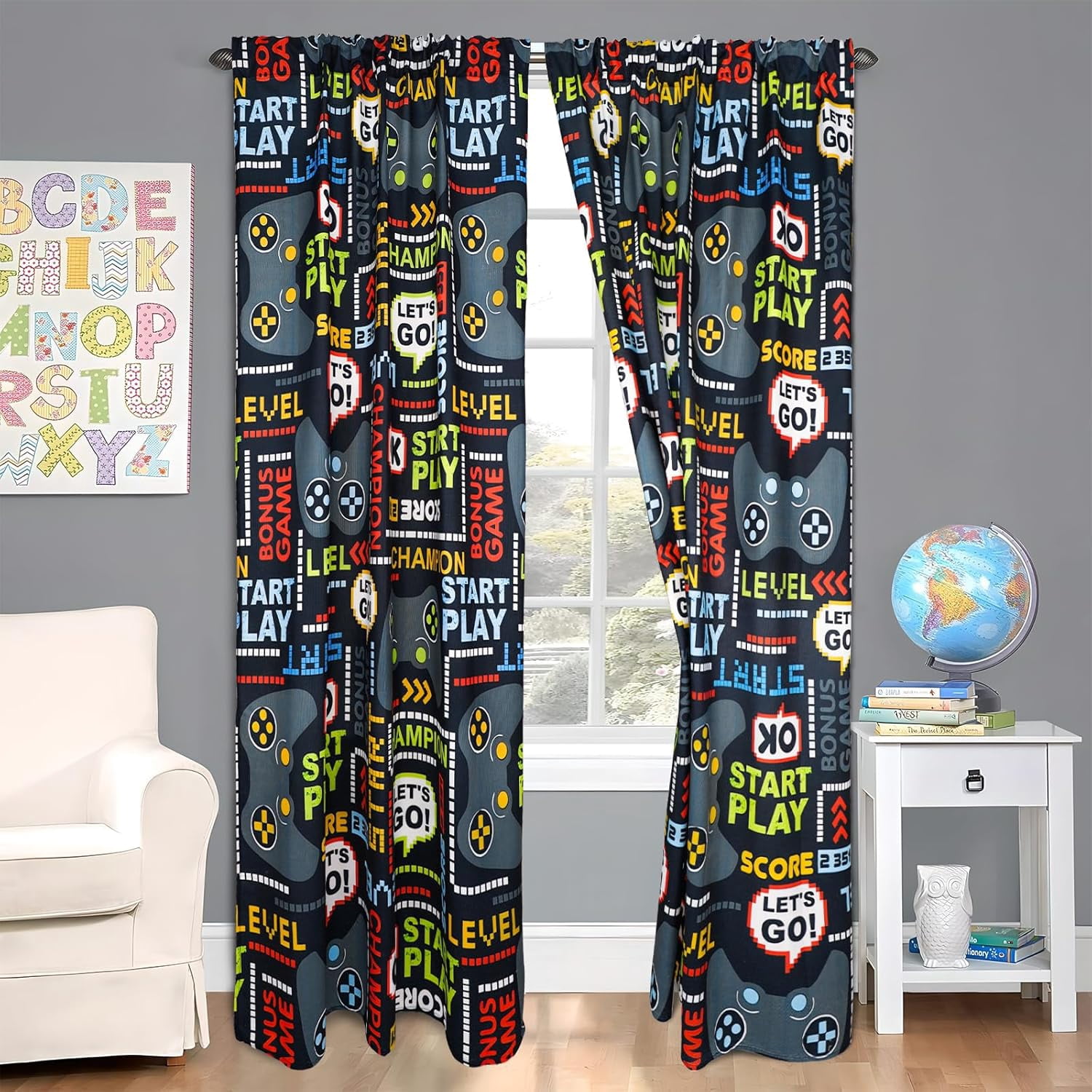 Gaming Curtains for Boys Blackout Video Game Curtains Gifts for Gamer Living Room Bedroom Decor 2 Panel Set, 41"x63"