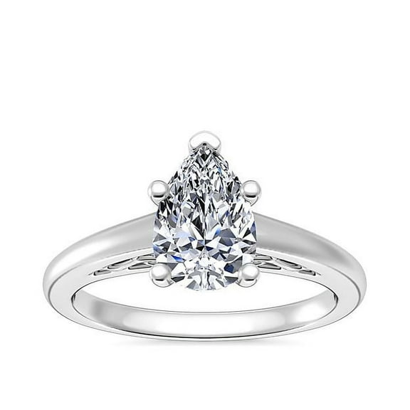 1.00 Ct Latest Design Solitaire Style Pear Natural Diamond Wedding Ring for Ladies Solid 14K White Gold Size 7