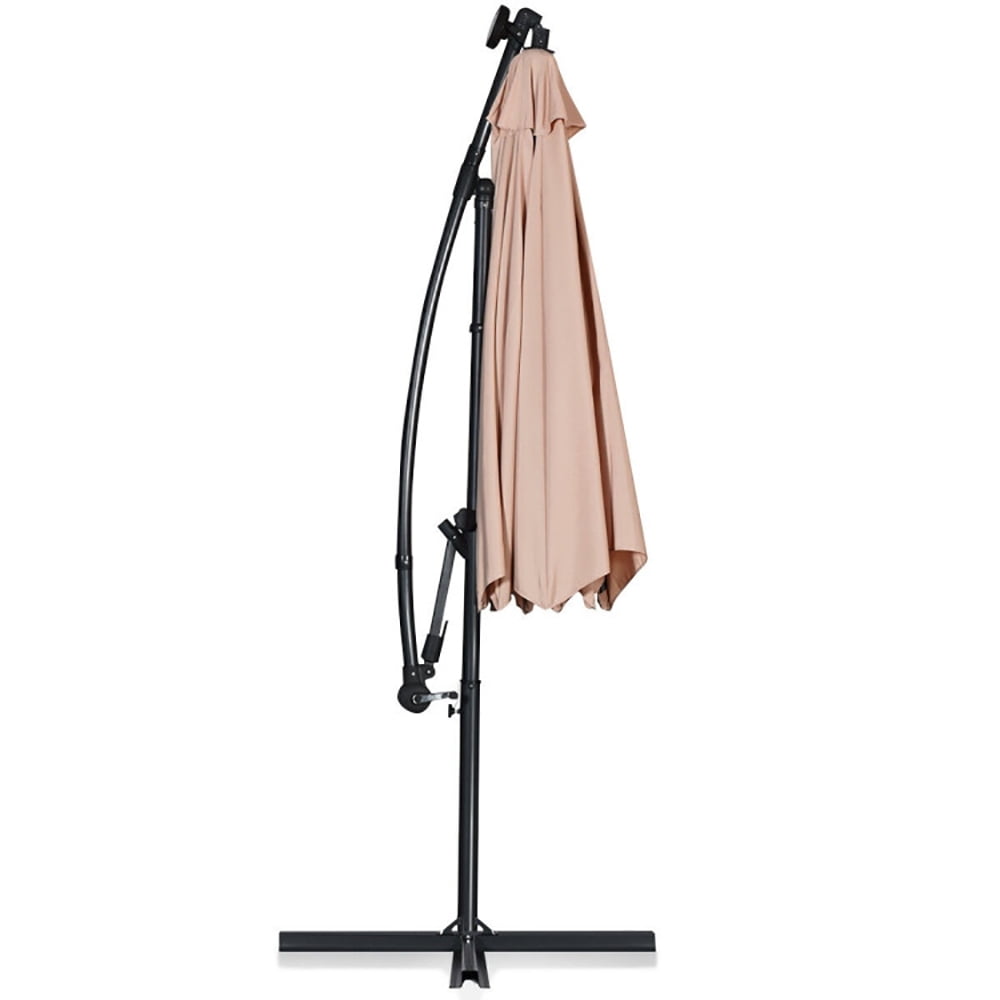 Aimee Lii 10 ft 360° Rotation Solar Powered LED Patio Offset Umbrella without Weight Base, Outdoor Umbrellas for Patio, Beige