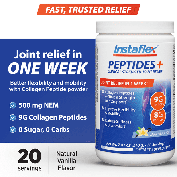 Instaflex® Peptides , Collagen Peptides Plus Clinical Strength Joint Relief, Vanilla Flavor, 7.37oz, 20 Servings