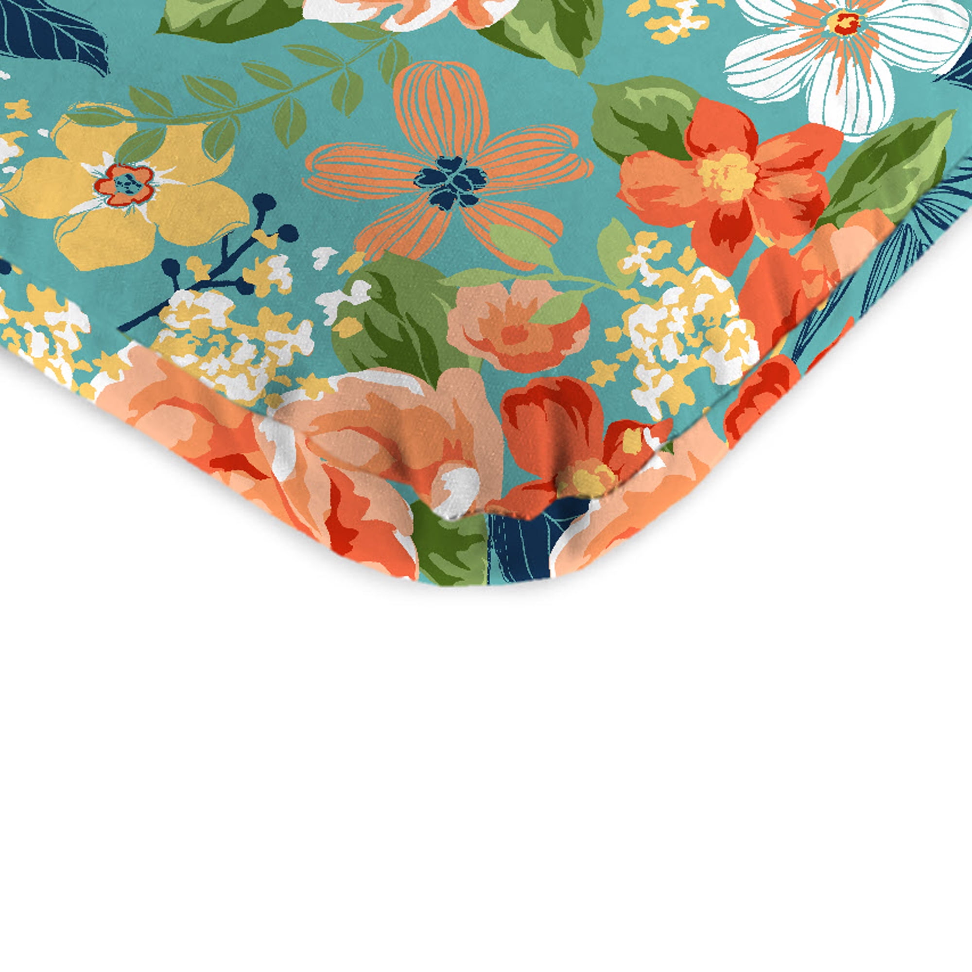 Jordan Manufacturing 45" x 22" Senorita Pelican Turquoise Floral Rectangular Outdoor Chair Cushion with Ties and Hanger Loop