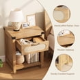 thumbnail image 4 of GloryStar Bedside Table with Rattan Design, Farmhouse Night Stand with Storage Drawer and Open Shelf, Boho End Table for Living Room or Bedroom, 4 of 6