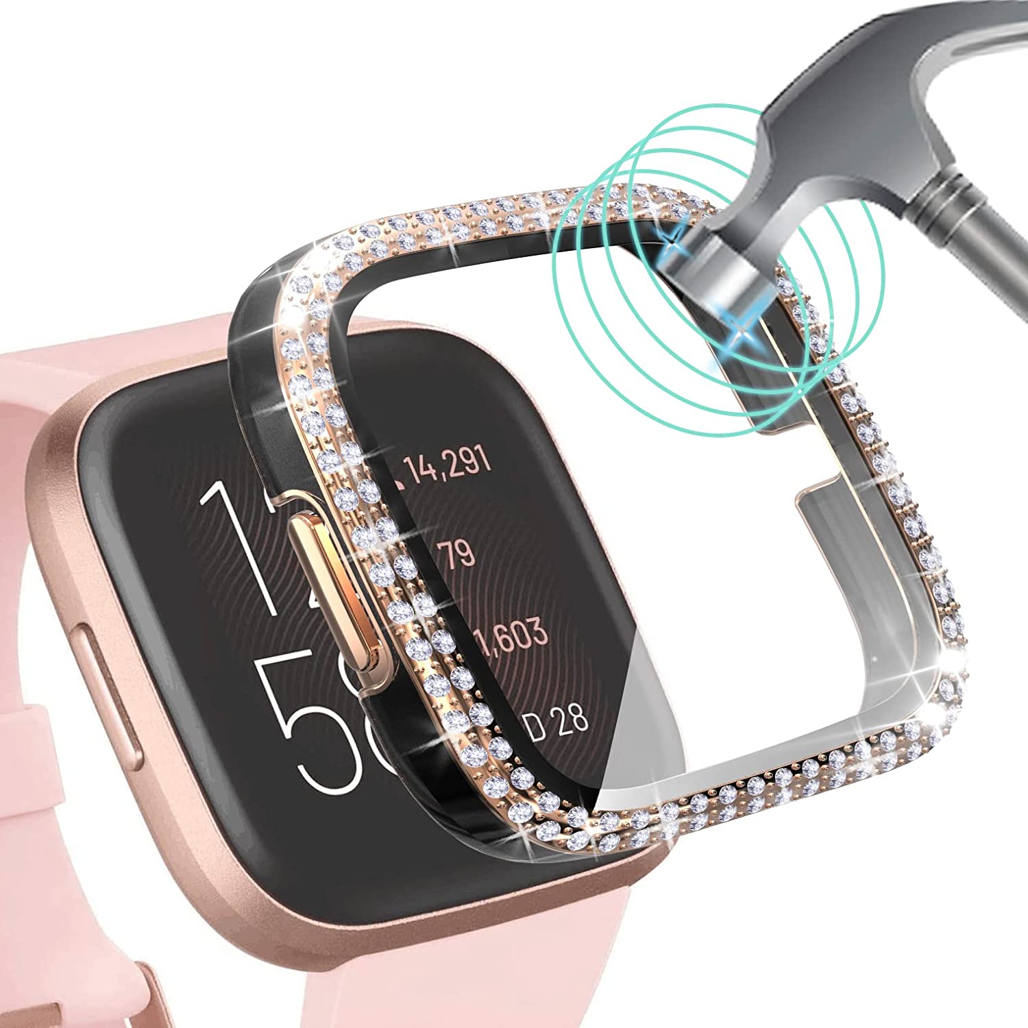 Versa 2 Screen Protector Glitter Case Versa2 Smartwatch Bling Crystal Diamond Hard PC Cover