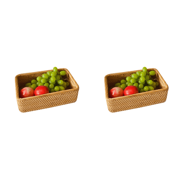 Cesta Mimbre Hecha A Mano Caja Almacenamiento Cosméticos para Alimentos Domésticos Refrigerios Pasteles (M)