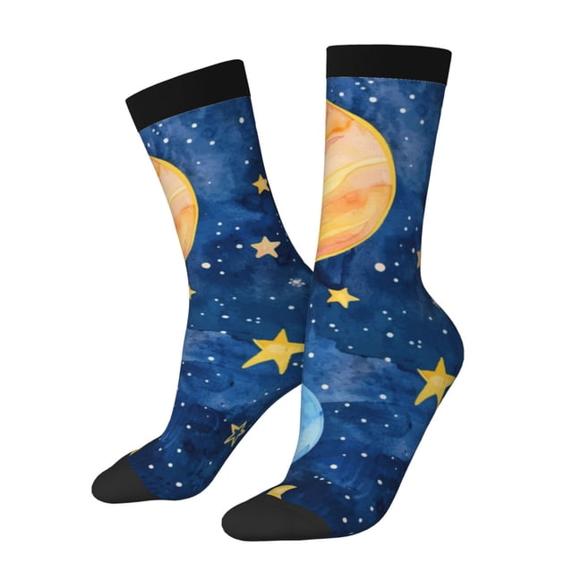 Fotbe Planets And Stars1 Calcetas Largas con Estampado para Hombre y Mujer – Calcetas de Compresión Transpirables y Elásticas, Viajar y Uso Diario Talla 5-11