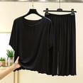 thumbnail image 2 of Bovxnpu Women's Pajamas Set Cotton Ruffle Short Sleeve Capris Pants 2 Piece Pajamas Sleepwear, 2 of 6