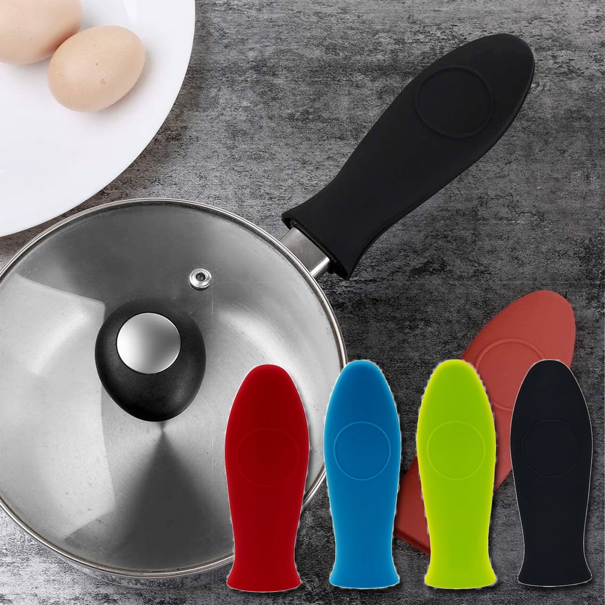 4Pcs Silicone Pot Holder Cast Iron Hot Skillet Handle Cover Pan Sleeves Kitchen 