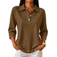 thumbnail image 2 of 3/4 Sleeve Solid Polo Shirts for Women Button Collar Lightweight Dressy Golf Blouses Brown 3XL, 2 of 9