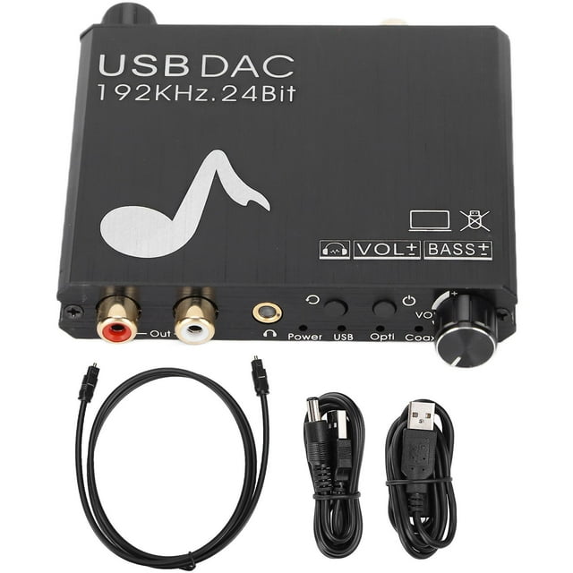 192kHz Digital to Analog o Converter 24‑Bit Stereo L/R RCA o Adapter with Volume and Bass Control