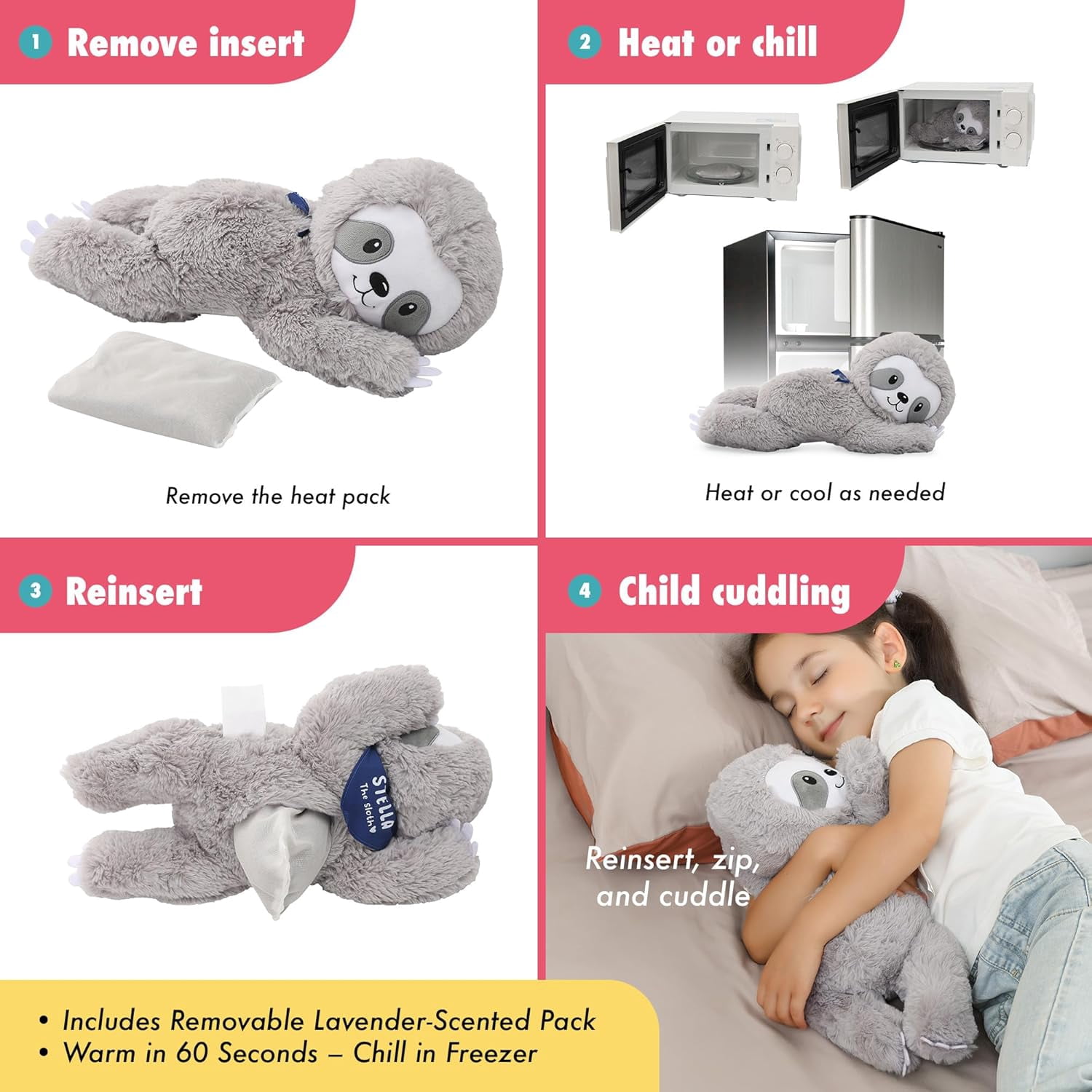 Lilly’s Love Weighted Animal Sloth- Heatable Warmie Plush & Coolable Plush , Lavender Scented Comfort Toy for Relaxation