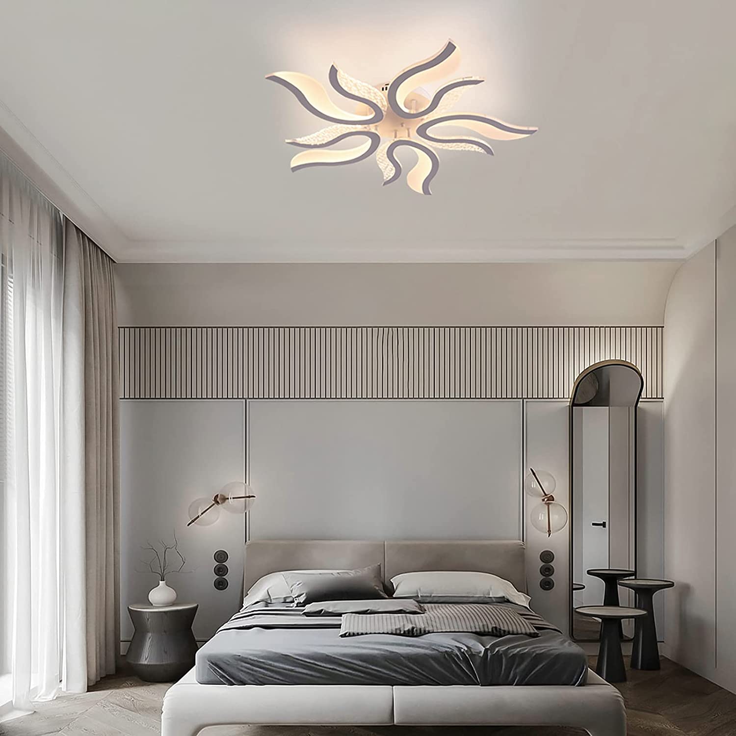 Garwarm LED Ceiling Light Dimmable 50W Modern Ceiling Lamps with Remote,Flame Shape LED Chandelier Light Fixture for Living Dining Room Bedroom Kitchen,3 Color/3000-6500K