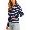 thumbnail image 2 of Women'S Lightweights Button Down Long Sleeve Casual Crew Neck Soft Knit Cardigan Sweater Tops Navy Blue & White M, 2 of 9