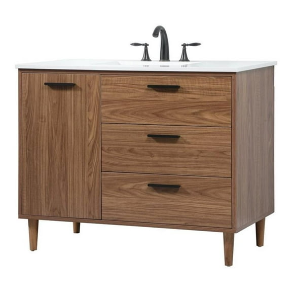 Elegant Decor Baldwin 42" Aluminum MDF Single Bathroom Vanity in Walnut Brown