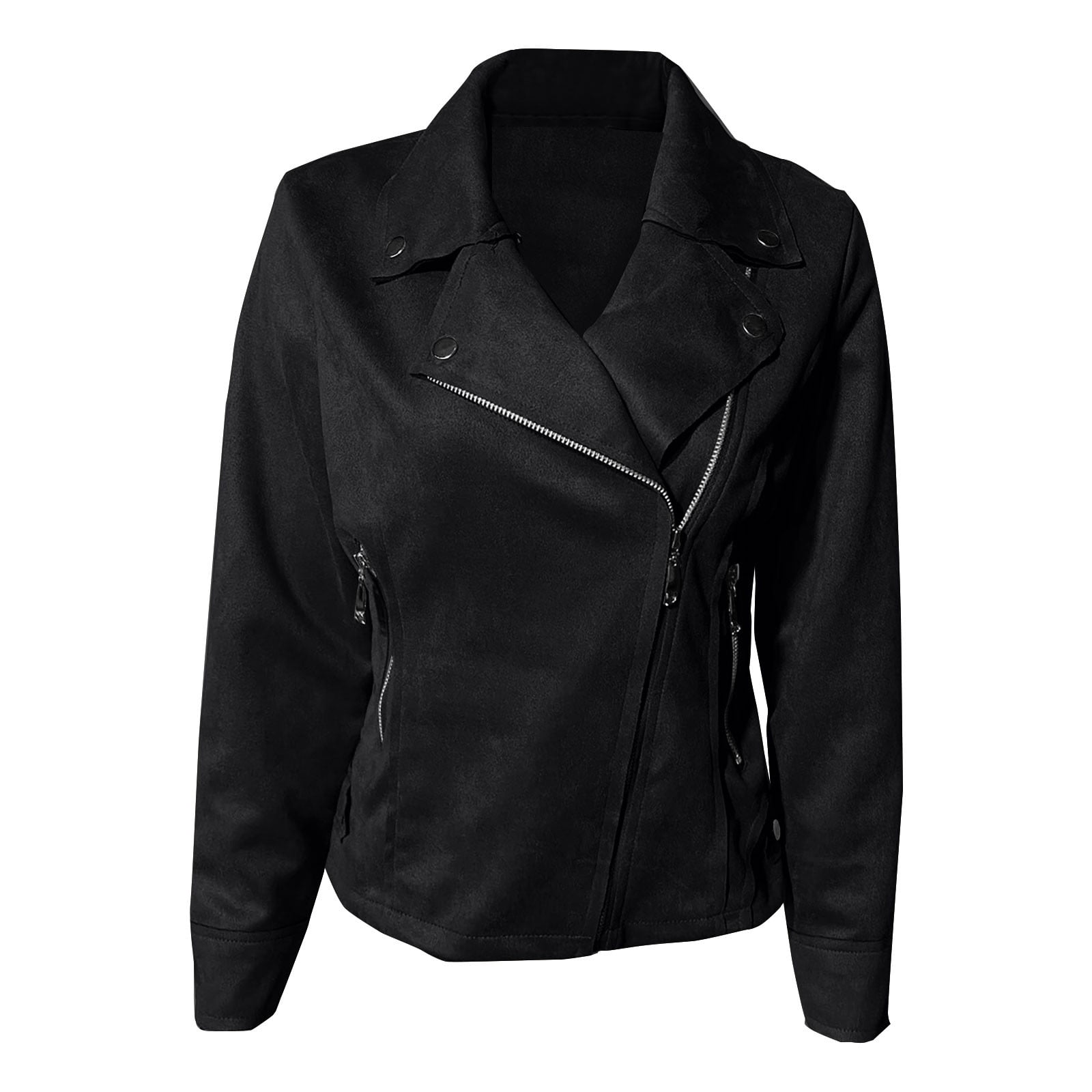 Uooqdmx Cropped Jacket Women Suede Jacket Women Zip Up Jackets for Women Faux Leather Jacket Women Open Front Cropped Coat Outwear, Black XXL