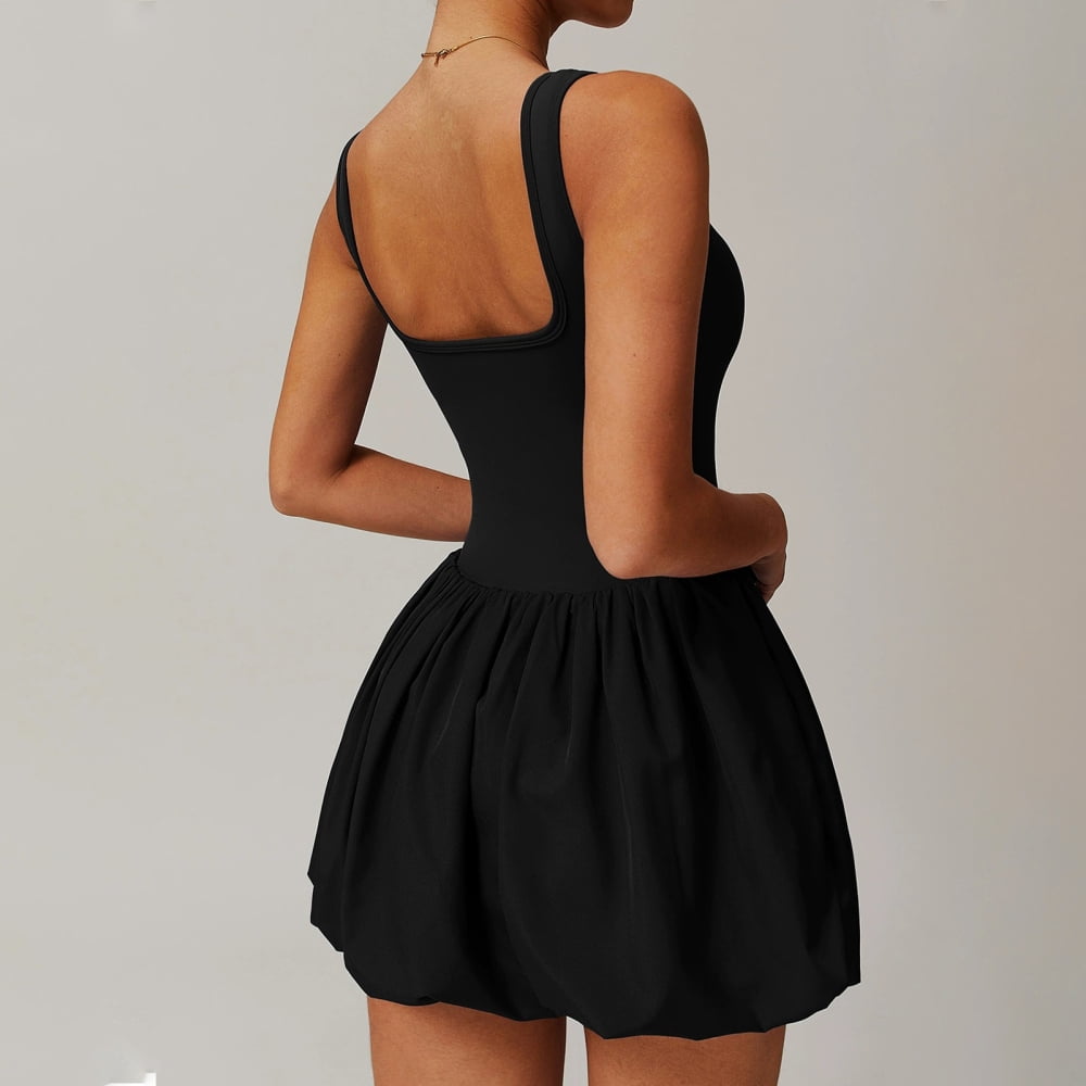 adaychics Womens Tennis Dress Square Neck Summer Sleeveless Athletic Backless Mini Dress with Shorts for Running