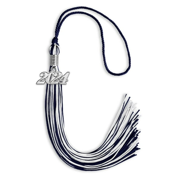 Endea Graduation Navy Blue/White Mixed Color Graduation Tassel with Silver Date Drop