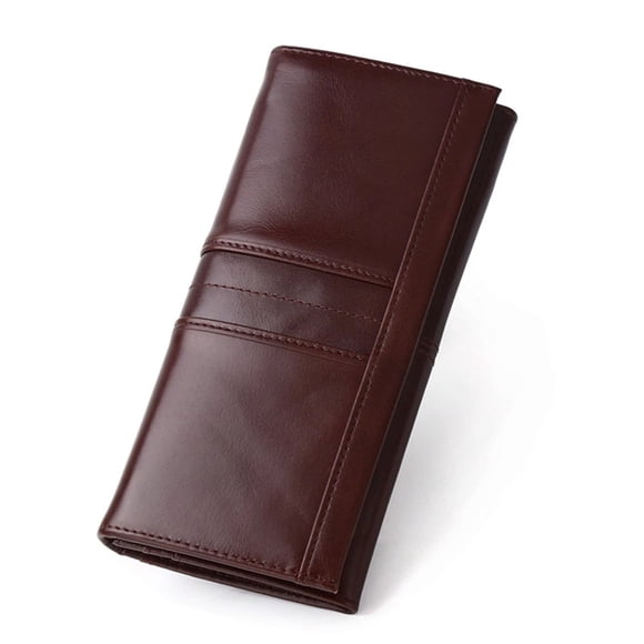 Womens Leather Wallets Handmade Ladies Clutch Wallet Organizer Card Holder, Long Ladies Wallet Womens Wallet with Pocket ID Window,Coffee
